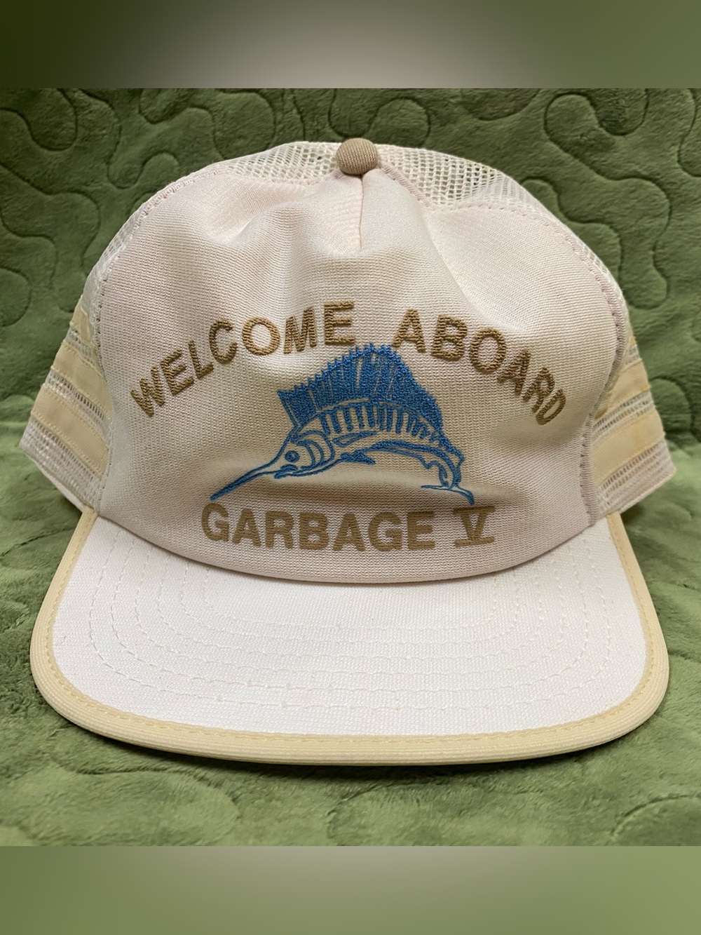 70s Marlin Fishing SnapBack Trucker Hat, Welcome Aboard, Foam Deterioration